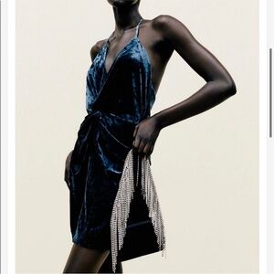 Zara crushed velvet mini dress